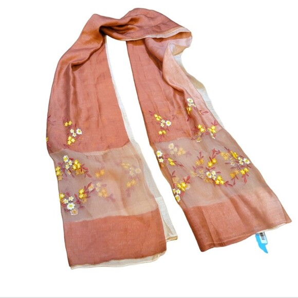 The Tie Shop Pink Floral Embroidered Scarf NWT - Picture 1 of 5
